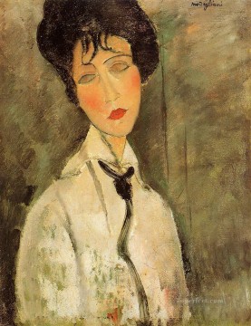 monochrome black white Painting - portrait of a woman in a black tie 1917 Amedeo Modigliani